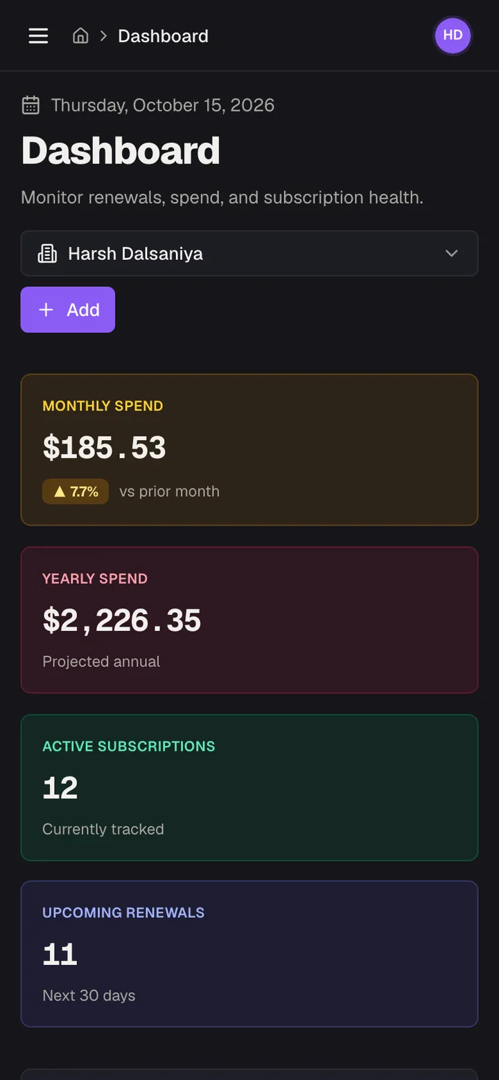 KeepMyPlans dashboard on mobile