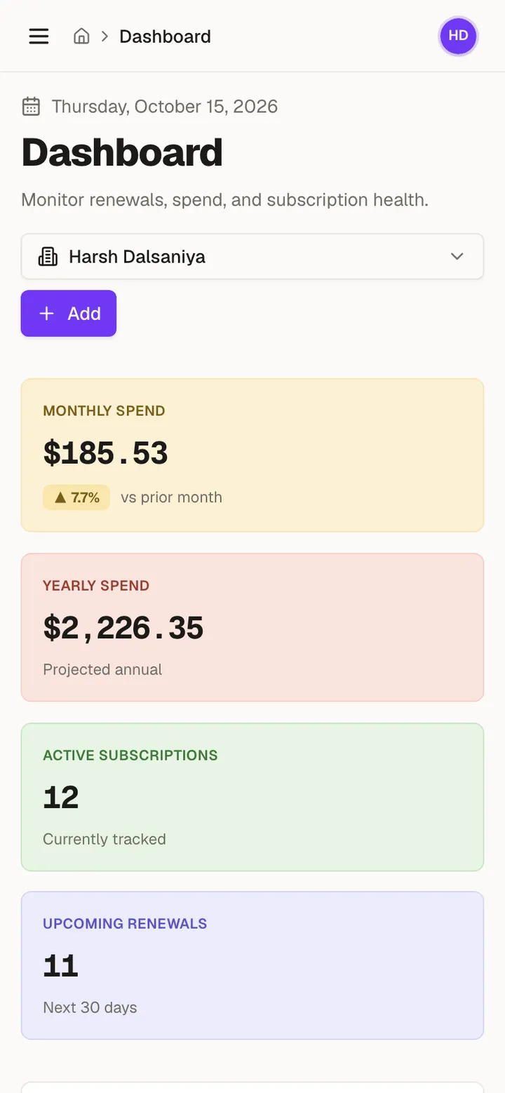 KeepMyPlans dashboard on mobile