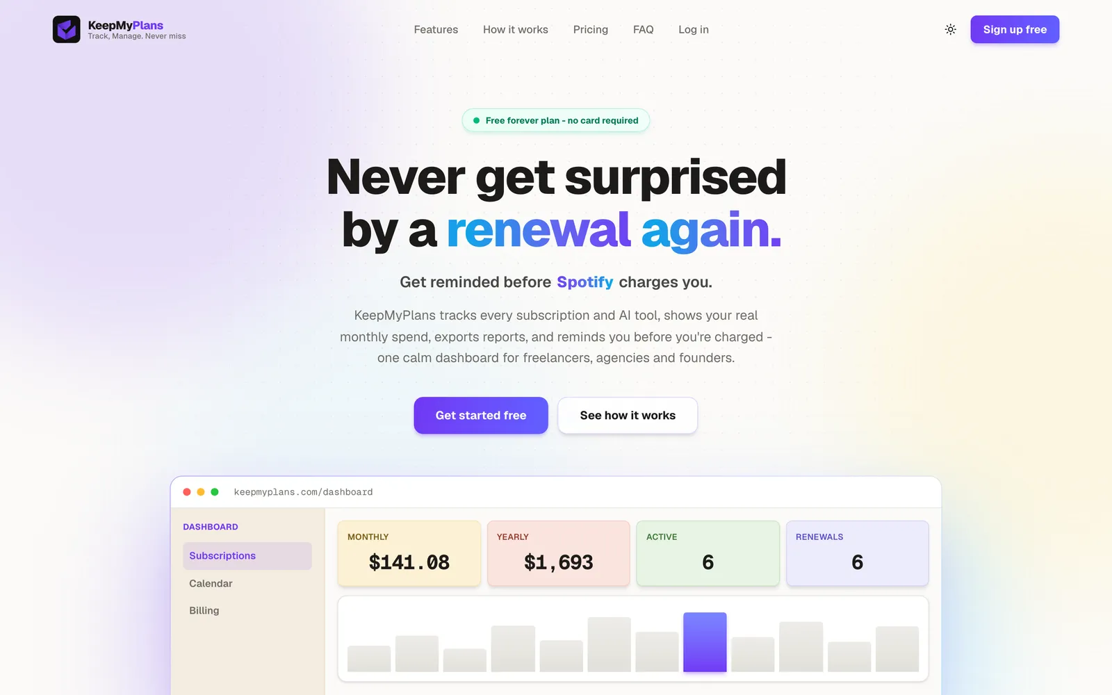KeepMyPlans landing screen